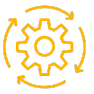 A yellow gear graphic rotates within a gray square