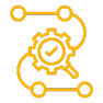 A yellow gear with a checkmark, connected by lines