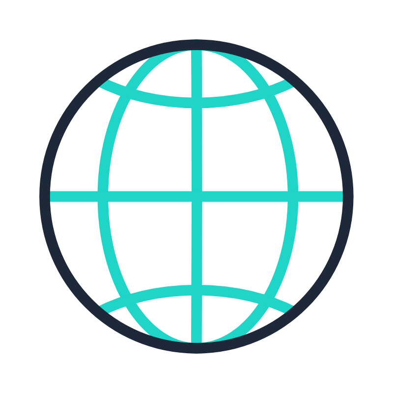 Icon globe in teal and black outline