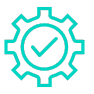 A teal gear icon with a checkmark